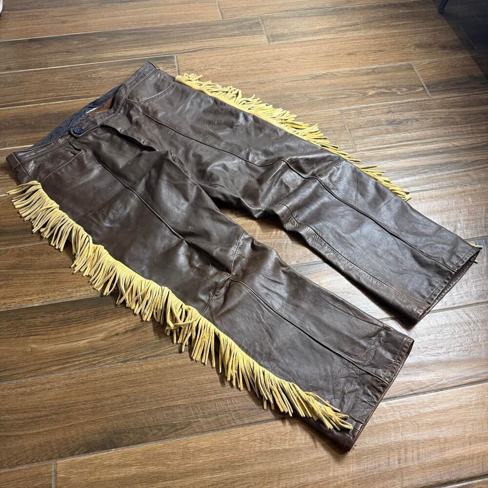 True Vintage 80s Brown Leather Fringe Western Cowboy Pants